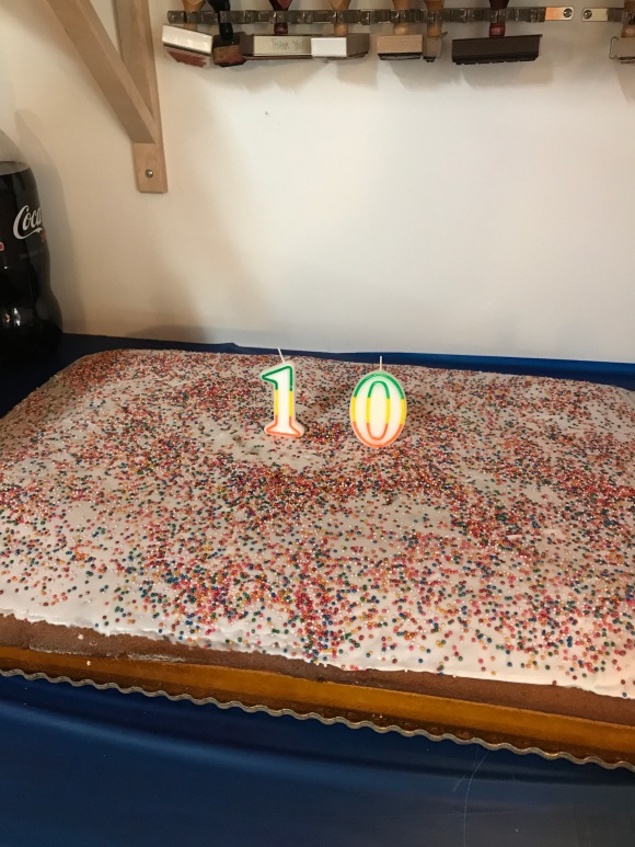 letter writers alliance, 10th anniversary party, giant sprinkle cake